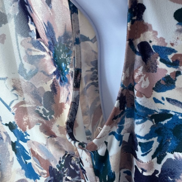 MSK Rhinestone Trim‎ Cape Overlay Dress Blue/Pink Floral Sleeveless Stretch Sz L - Picture 4 of 13